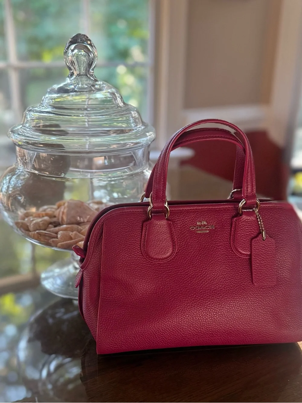 COACH Pebbled Leather Satchel in Berry